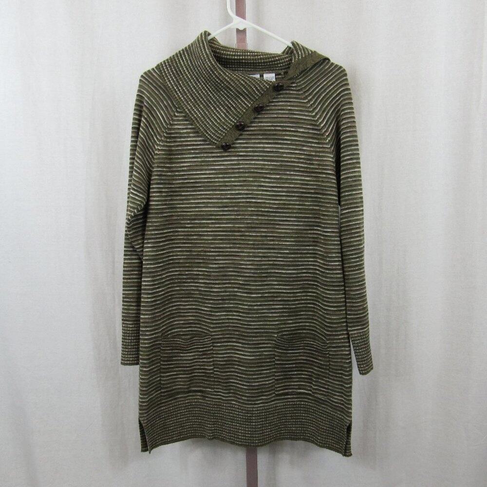 Eight Eight Eight Medium Striped Long Line Sweater with Button Envelope Neckline